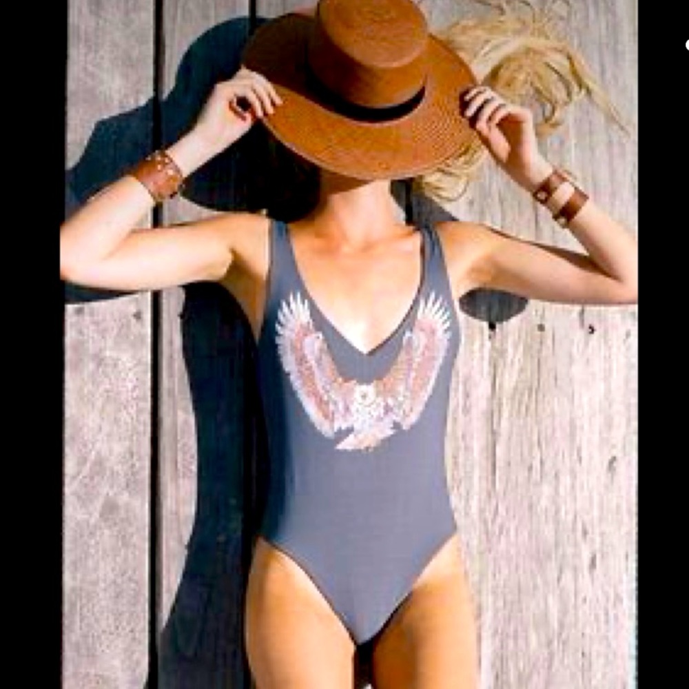 Plunging High-cut Bird Print Swimsuit SZ Small